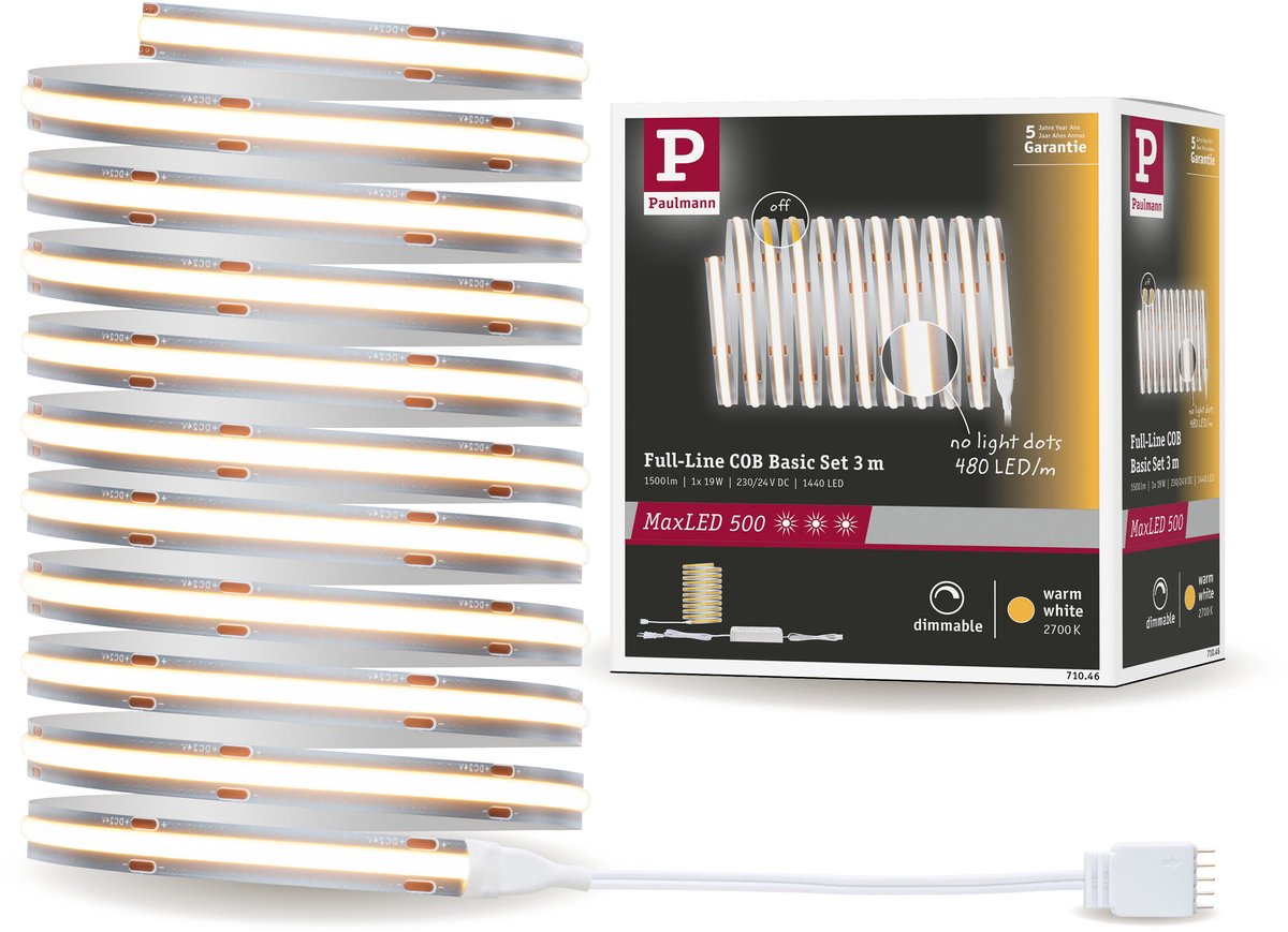 Paulmann maxled 500 striscia led set base cob 3m 2700k 19w 500lm m 2700k 36va
