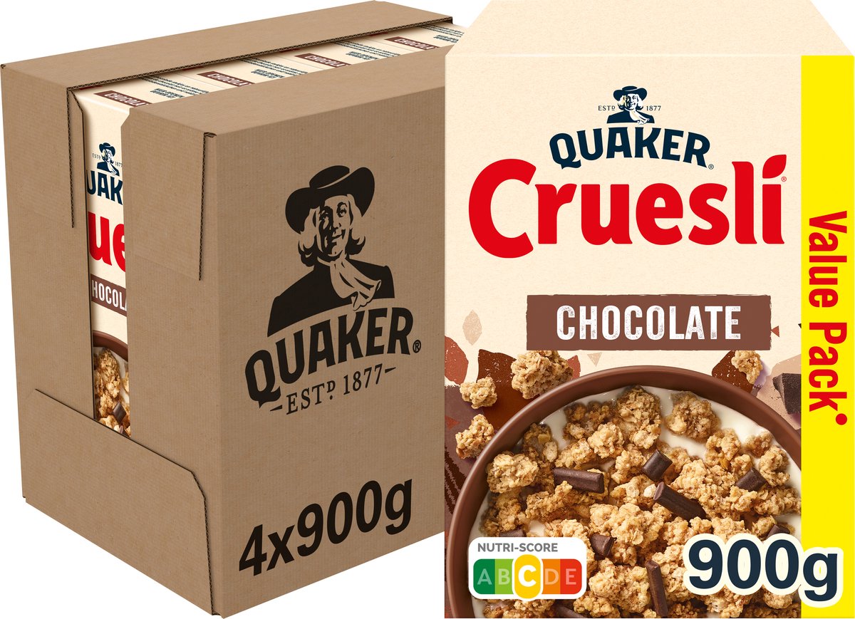 Chocolate Quaker cruesli - cereales para el desayuno - 4 x 900 gramos