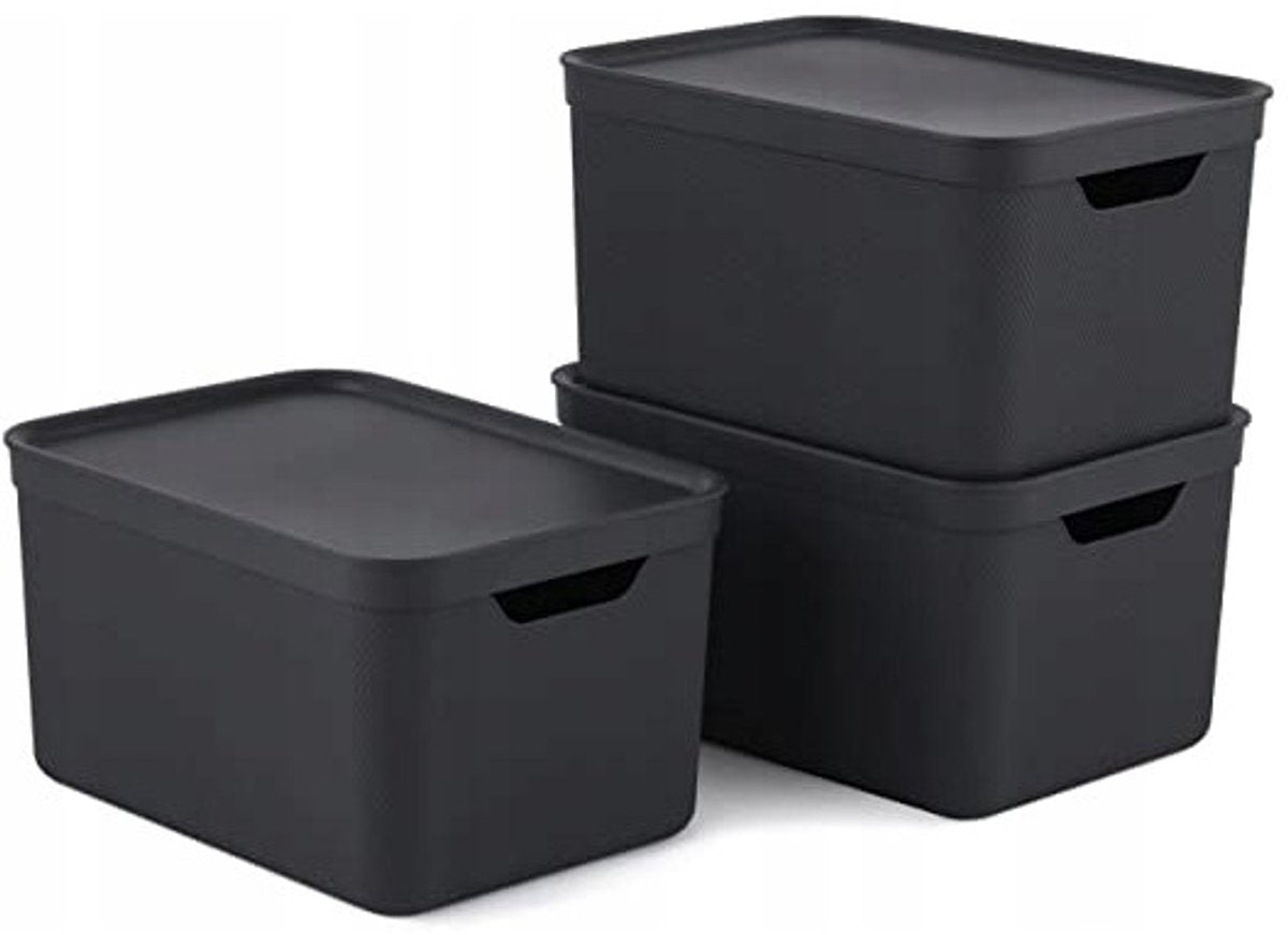Rotho jive scatole portaoggetti set da 3 scatole portaoggetti 16 l con coperchio, plastica (pp riciclata), nero antracite, 3x16 (35 x 25 x 20 cm)