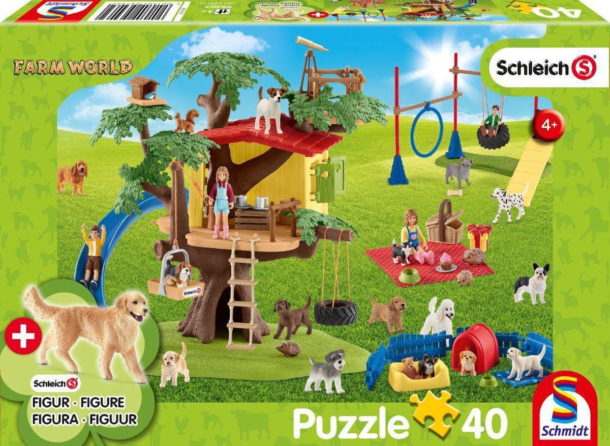 Schmidt - puzzle - mondo della fattoria cani felici - schleich - 40 pezzi + figura originale - bambini - da 4 anni
