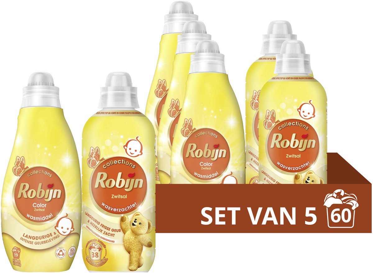 Confezione detersivo e ammorbidente Robijn Perfect Match - zwitsal - 5 pezzi - (60 lavaggi) - confezione risparmio