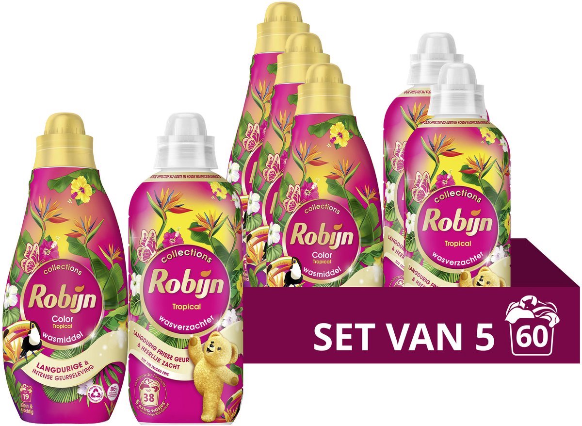 Confezione detersivo e ammorbidente Robijn Perfect Match - tropical - 5 pezzi - 60 lavaggi