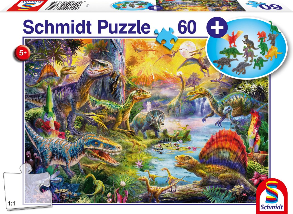 Schmidt - puzzle - dinosauri - 60 pezzi + figure di dinosauri - bambini - da 5 anni
