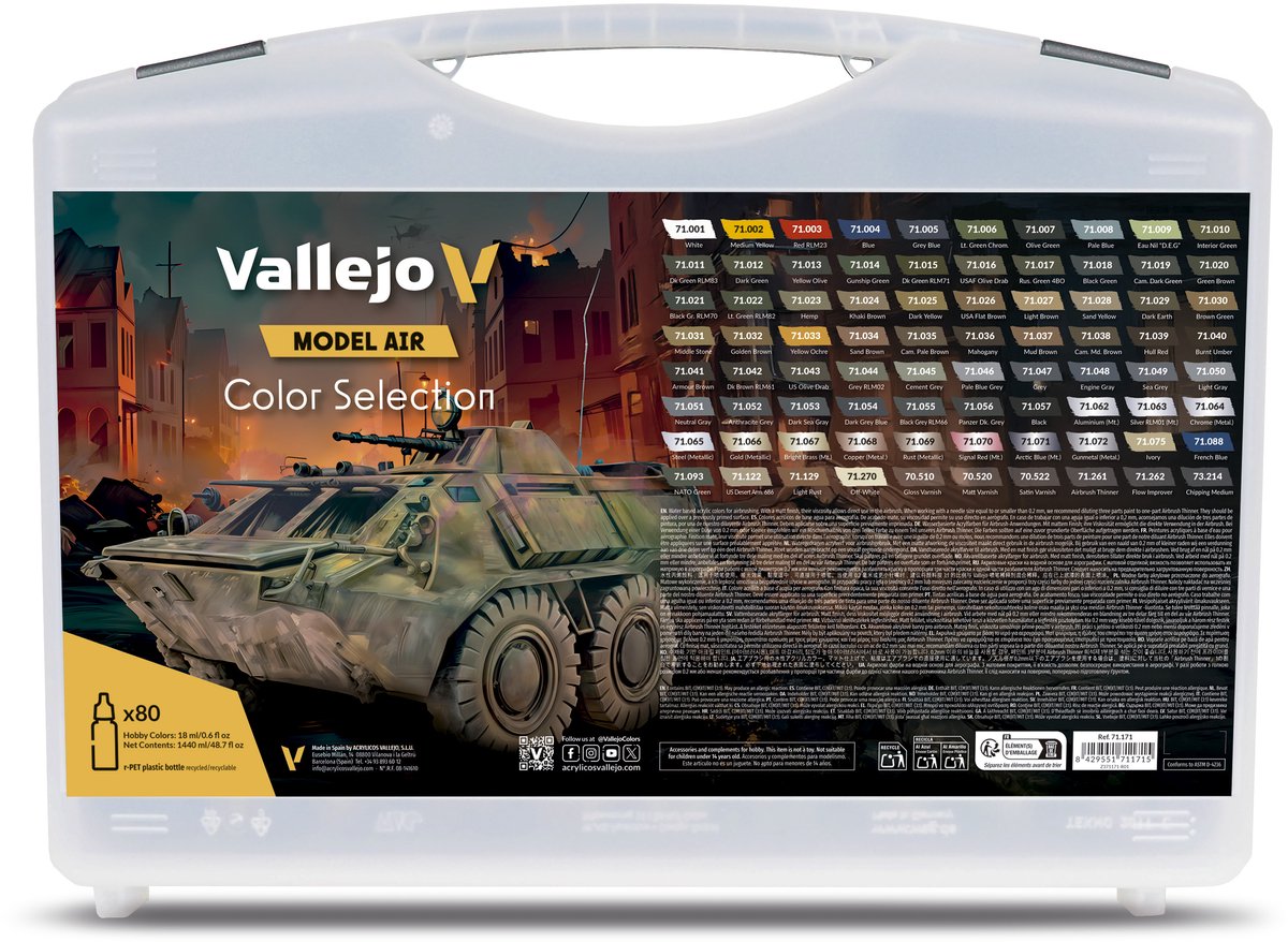 Pintura acrílica Vallejo hobby paint - 71171 modelo air - selección de color - estuche - set de pintura acrílica 80x - 80x 18 ml