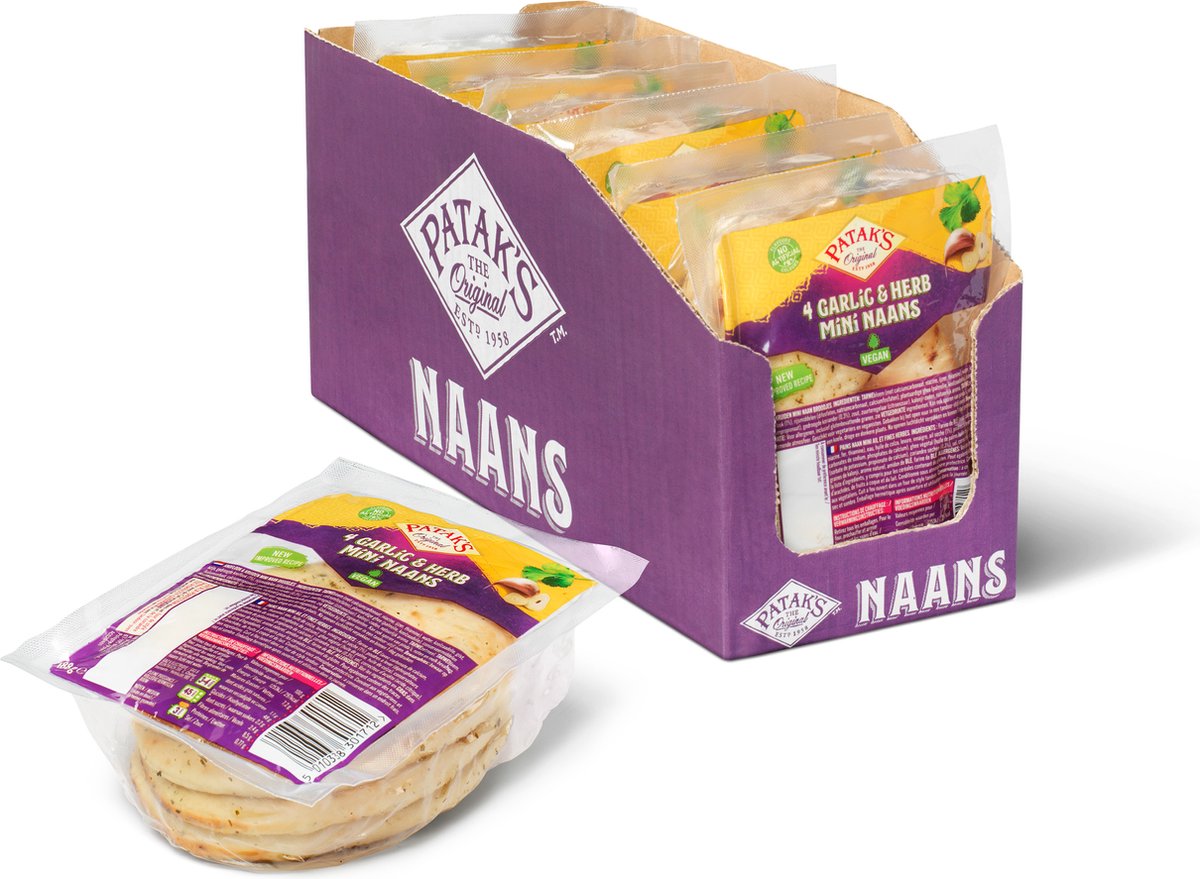 Patak 's naanbrood mini - knoflook kruiden - 6 x 188 gram