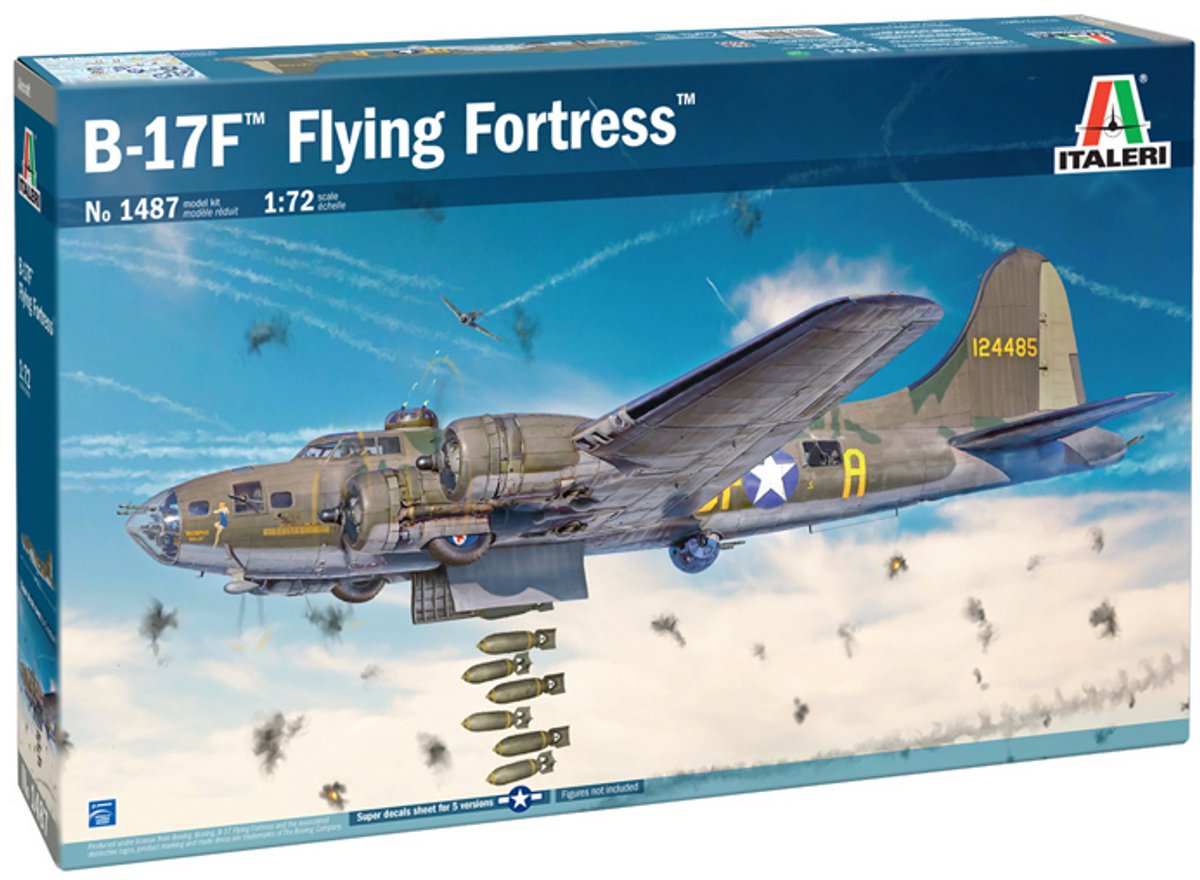 Maqueta de avión Italeri - 1487 boeing b-17f fortaleza voladora - plástico de bombardero pesado americano - 1:72 - fabricación de modelos
