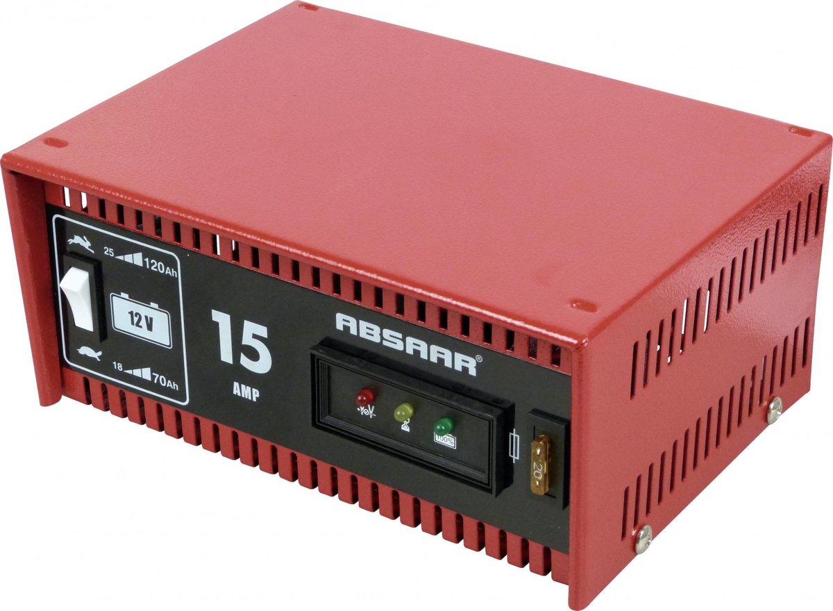 Absaar acculader 12 volt 18-120 ah 15 ampère rood