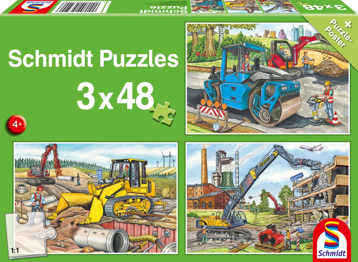 Schmidt - Puzzle - I miei veicoli da cantiere preferiti - 3 x 48 pezzi - Bambini - dai 4 anni