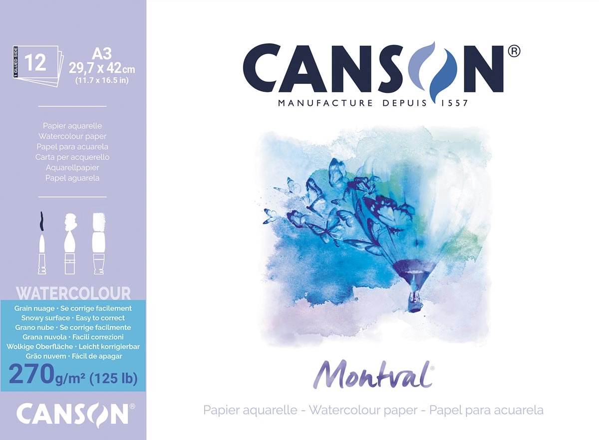 Canson montval aquarelpapier, wit met grove korrel 270 g m?, ft a3, blok met 12 vellen