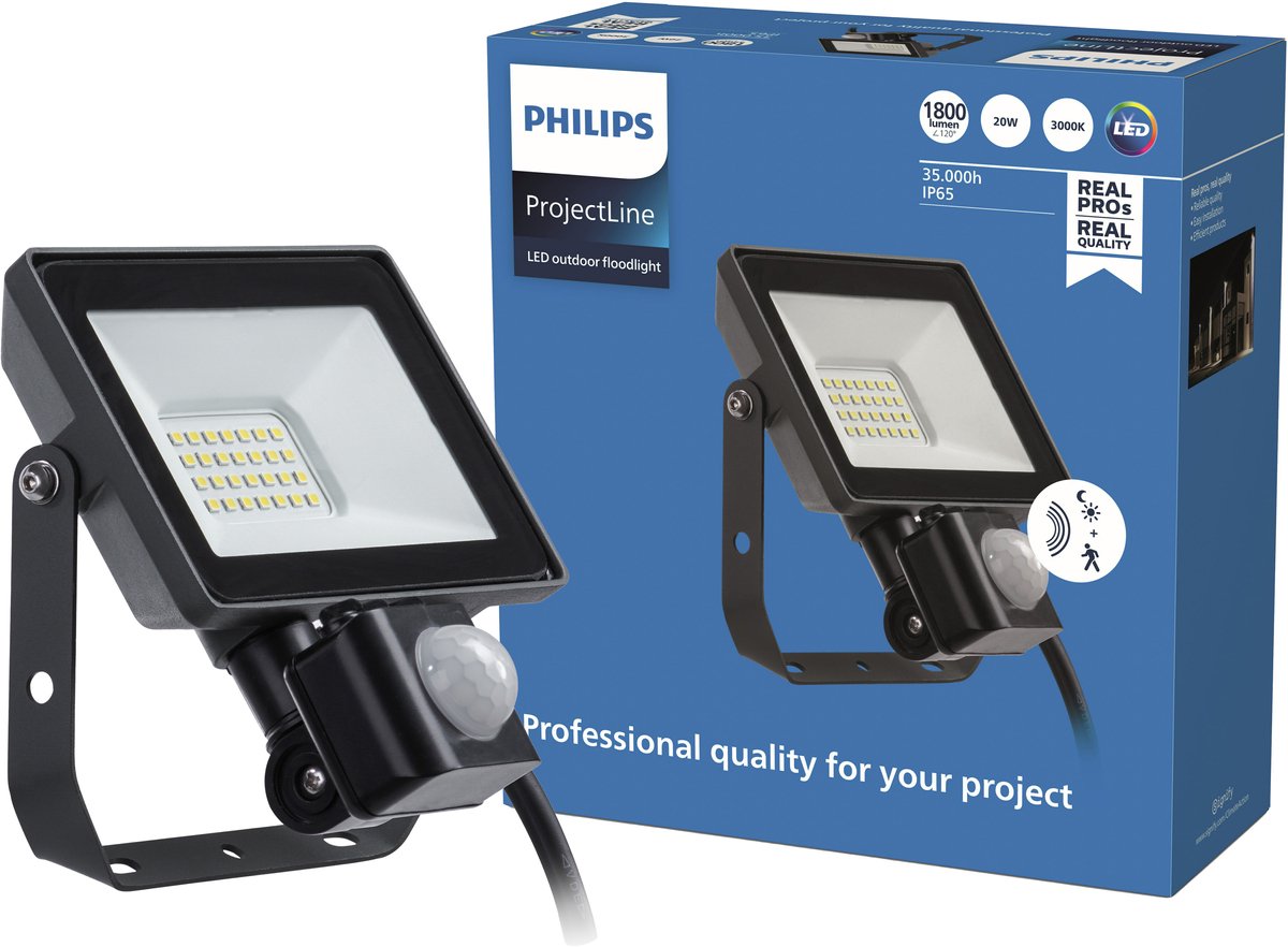 Faretto Philips LED Philips Projectline - 20 W - luce bianca calda - sensore