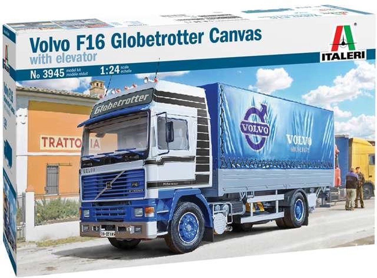 Italeri kit de construcción de maquetas de camiones - 3945 volvo f16 Globetrotter lienzo con elevador de plástico - 1:24 - fabricación de modelos
