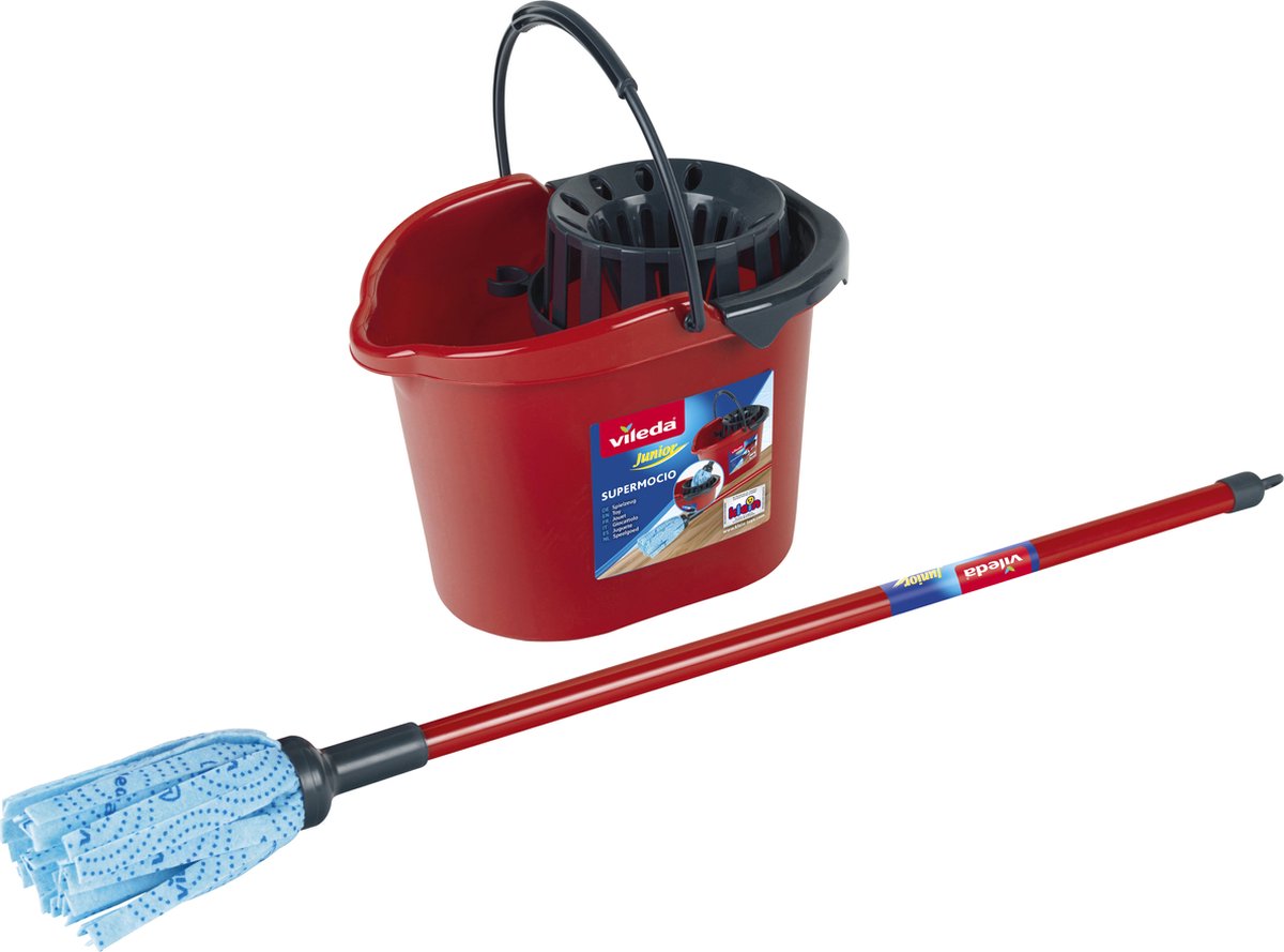 Klein toys vileda speelgoed dweil met kleine emmer - 22 cm - rood