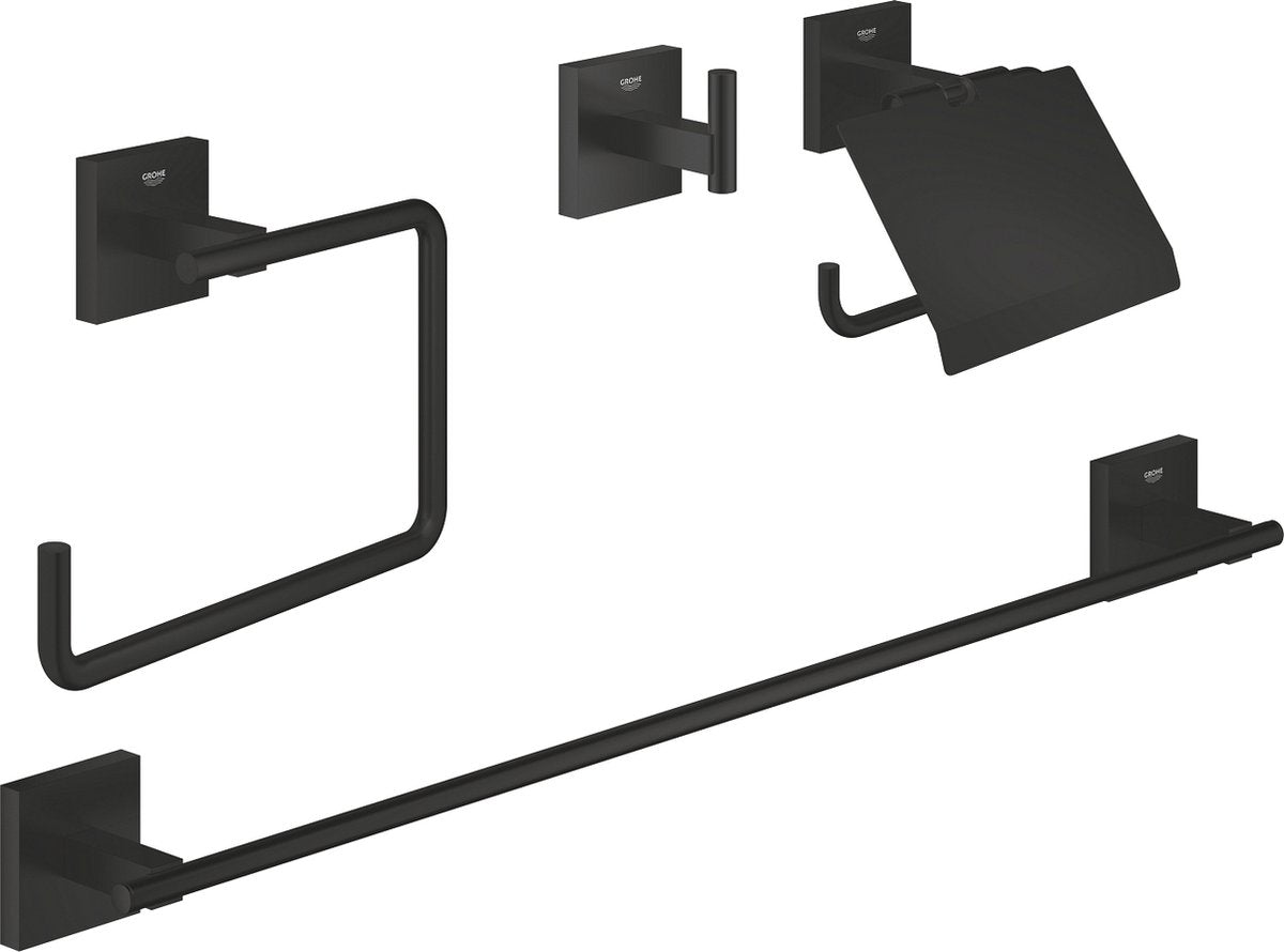 Set di accessori da bagno 4 in 1 Grohe Quickfix Start Cube - nero opaco