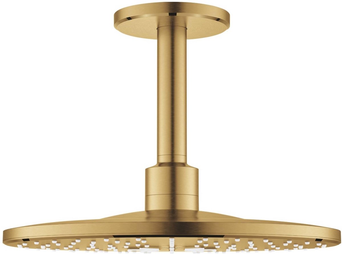 Soffione doccia Grohe Rainshower SmartActive da 31 cm con braccio a soffitto con 2 tipi di getto Cool Sunrise spazzolato