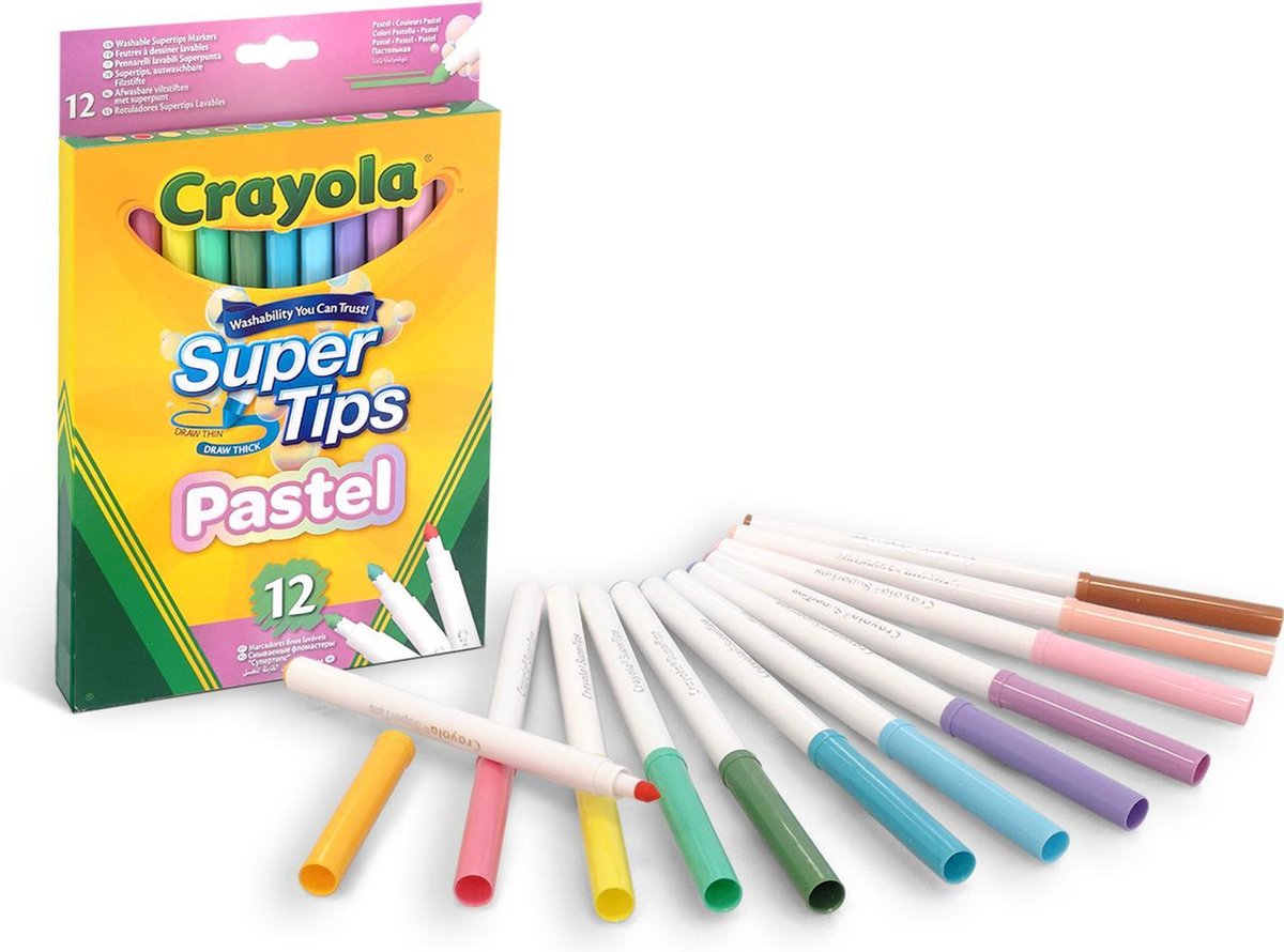 Crayola - super punte - pennarelli - 12 pennarelli pastello con super punta - per bambini