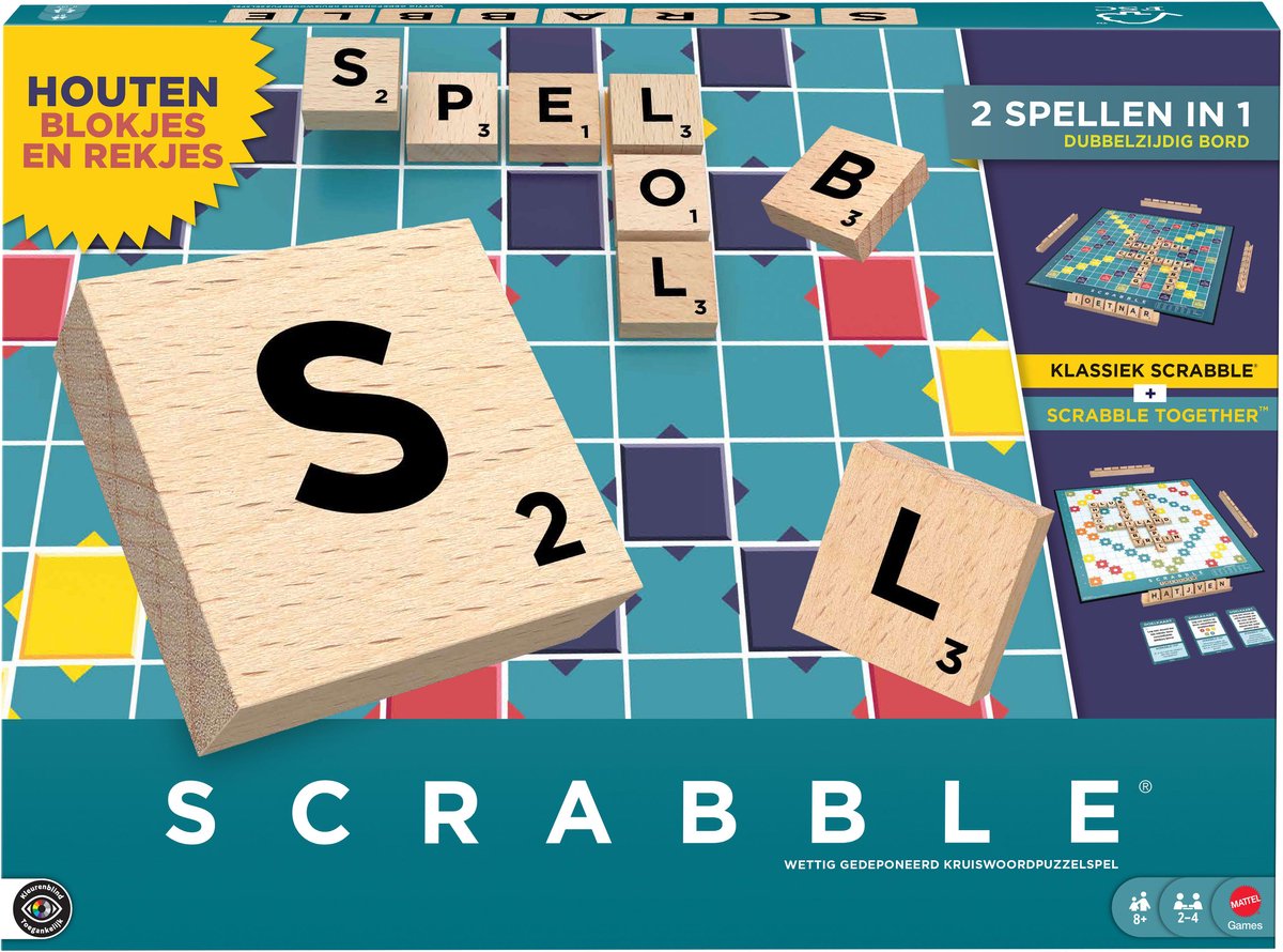 Giochi Mattel Scrabble - con blocchi di legno - edizione olandese