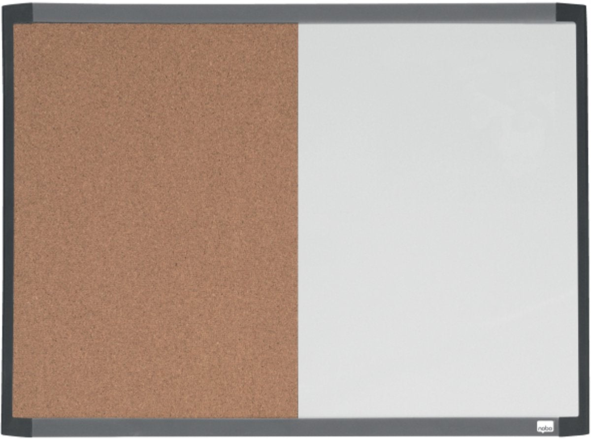 Lavagna combinata Nobo con cornice curva - bacheca e lavagna in 1 - 58,5 x 43 cm - inclusi accessori per lavagna - bianco marrone naturale