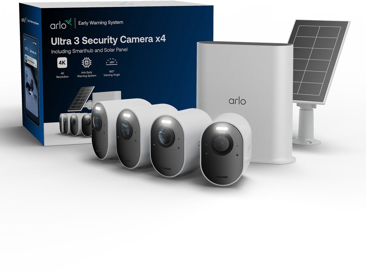 Telecamera di sicurezza Arlo ultra3 4K + pannello solare - Kit 4 cam (incl. smart hub)
