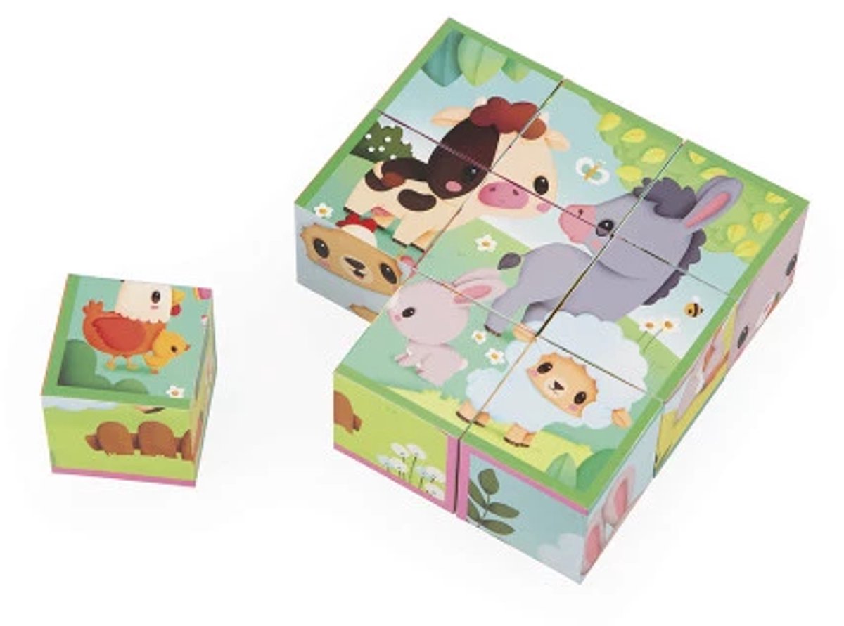 Janod - rompecabezas de cartón - cubos de animales de granja
