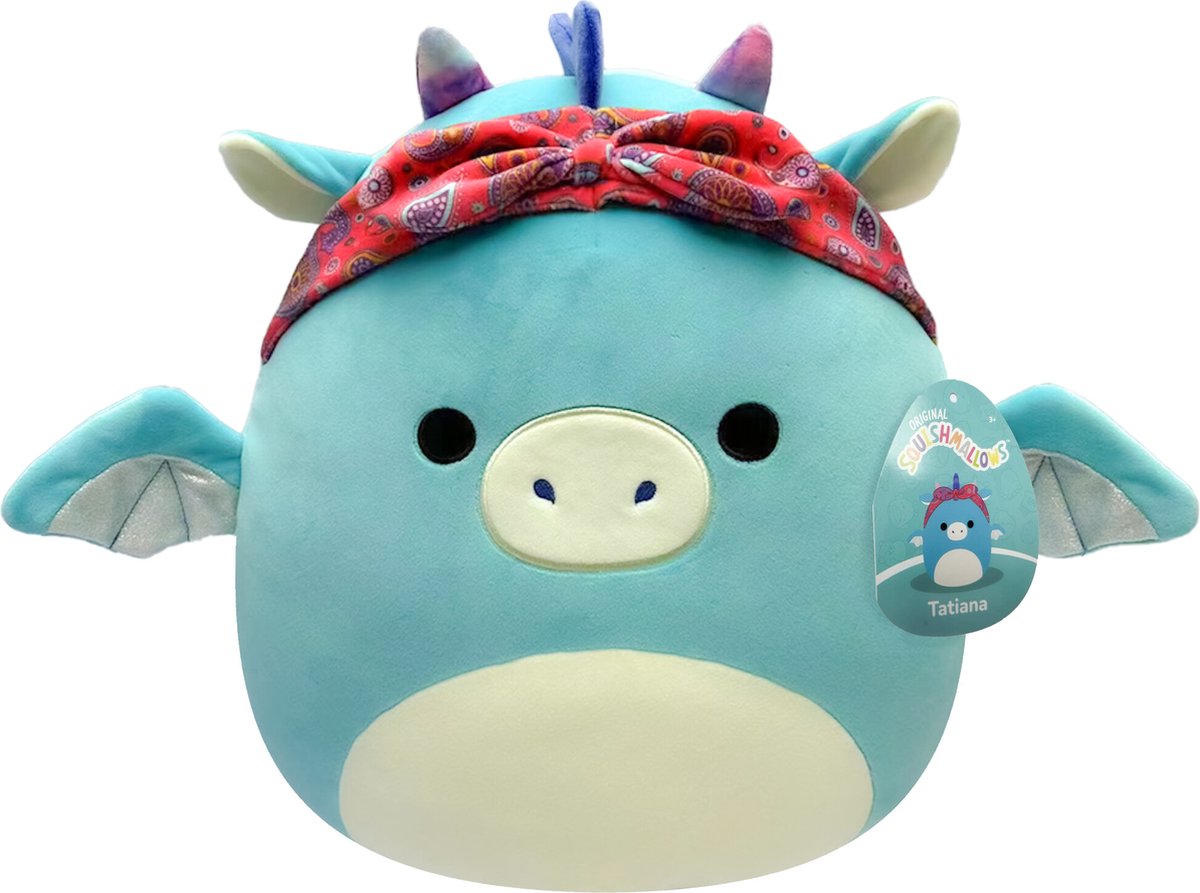 Squishmallows pequeño peluche 19 cm tatiana dragón verde azulado oscuro con pañuelo