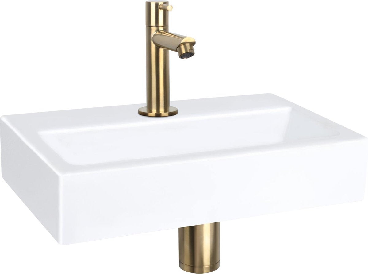 Set fontana piatta Differnz - ceramica - rubinetto dritto oro opaco - 38 x 24 x 7 cm