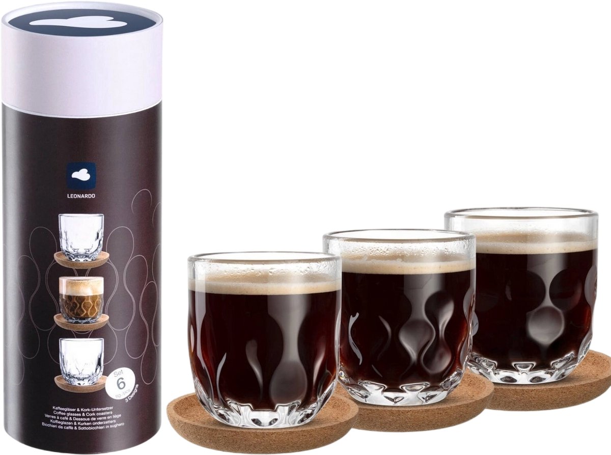 Bicchiere caffè Leonardo Gocce 220ml - set 3 bicchieri - con sottobicchieri