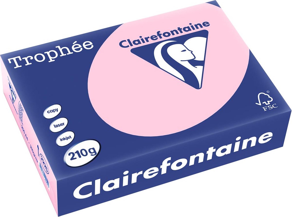 Clairefontaine trophée pastel, papel de color, a4, 210 g, 250 hojas, rosa