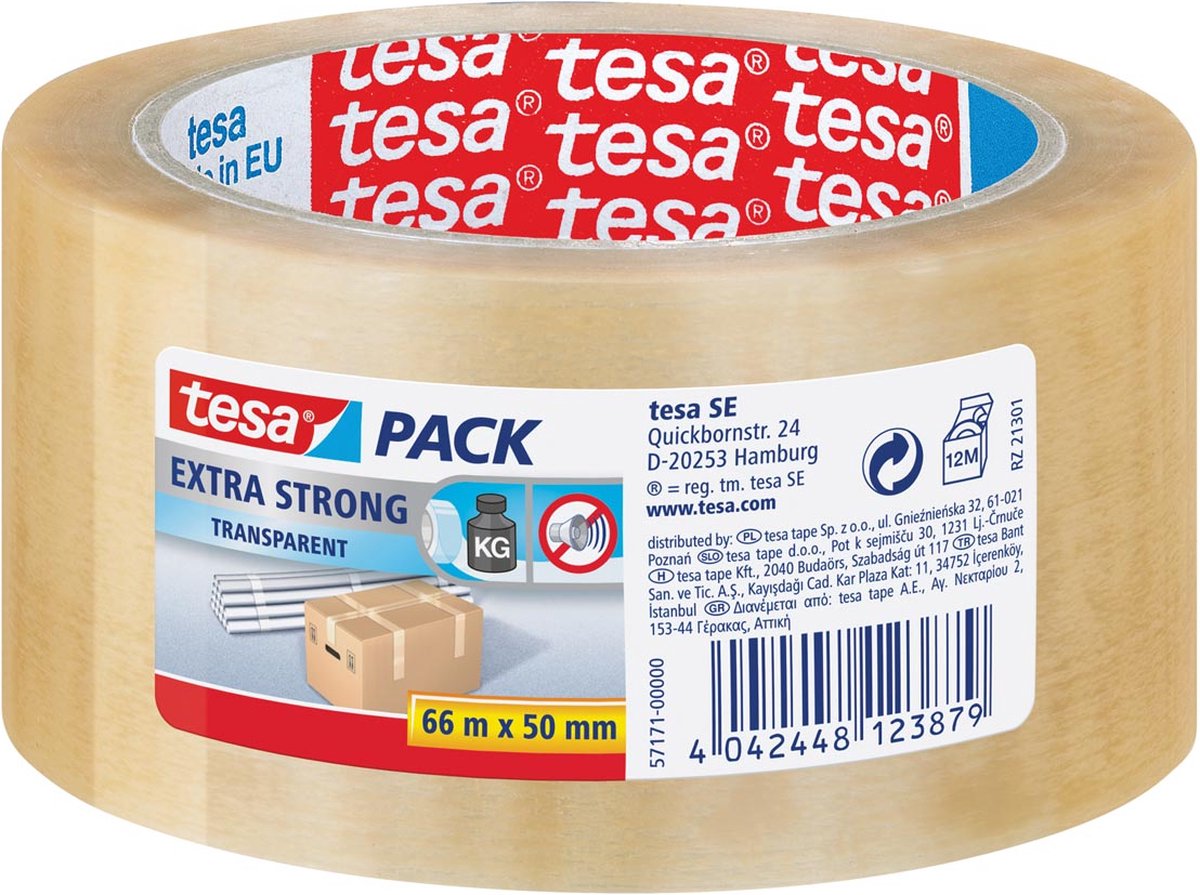 Nastro da imballaggio Tesa extra forte - 6 pezzi - ft 50 mm x 66 m - PVC - trasparente