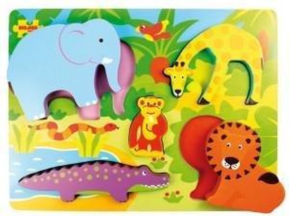 Bigjigs puzzle safari in legno - giocattoli educativi 5 pezzi.