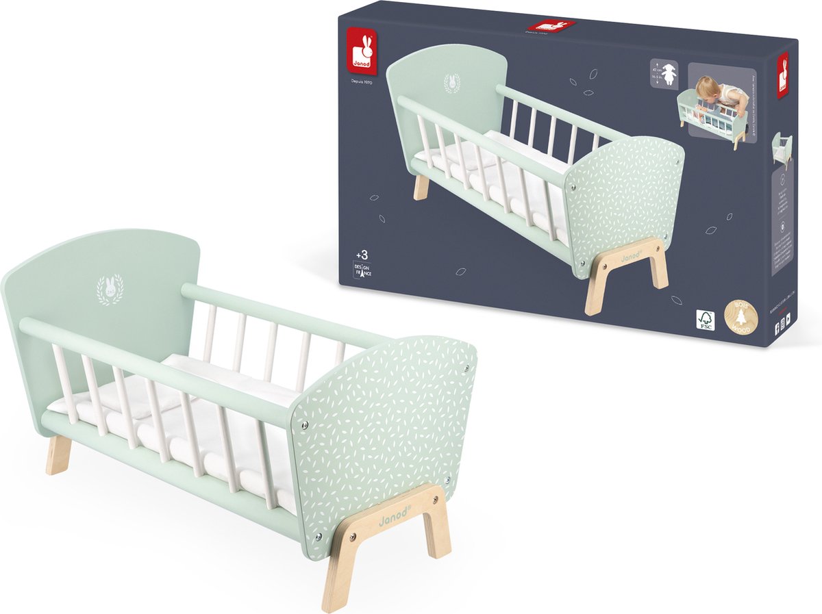 Janod - Zen - Letto per bambole - per bambole fino a 42 cm - inclusa coperta e cuscino