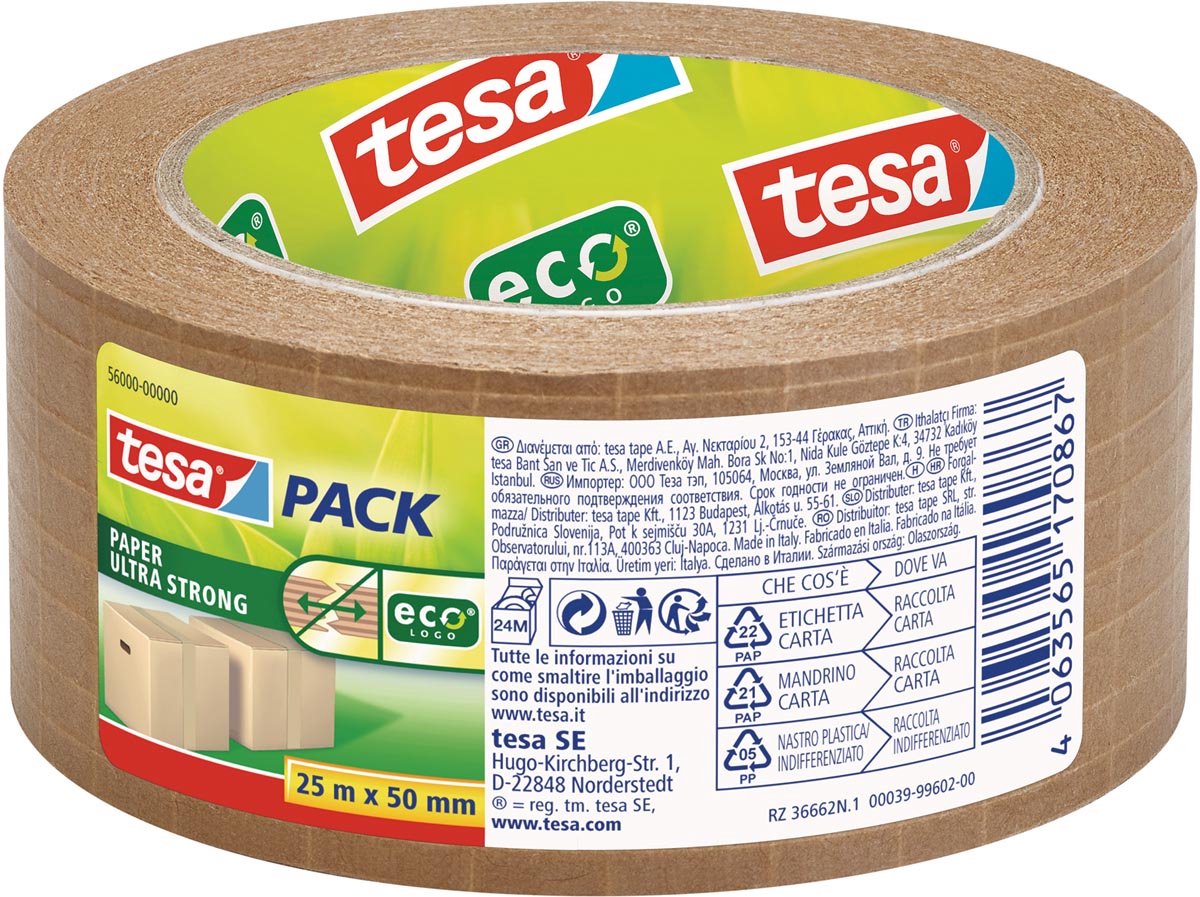 Cinta de embalaje Tesa 56000 papel ecológico ultra resistente 50mmx25m | 6 piezas