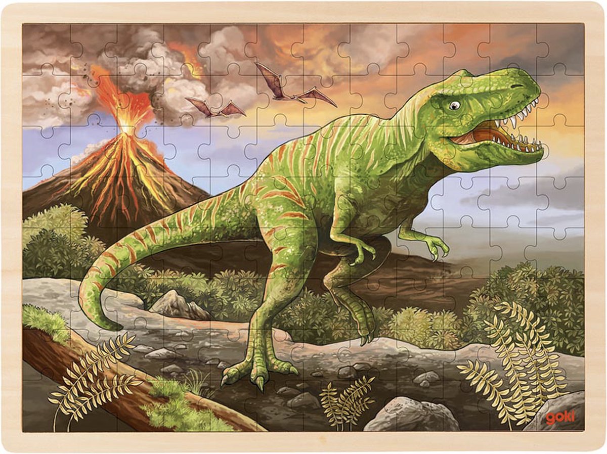 Puzzle Goki: t-rex 40x30x0,8 cm, 96 pezzi, legno, 3+