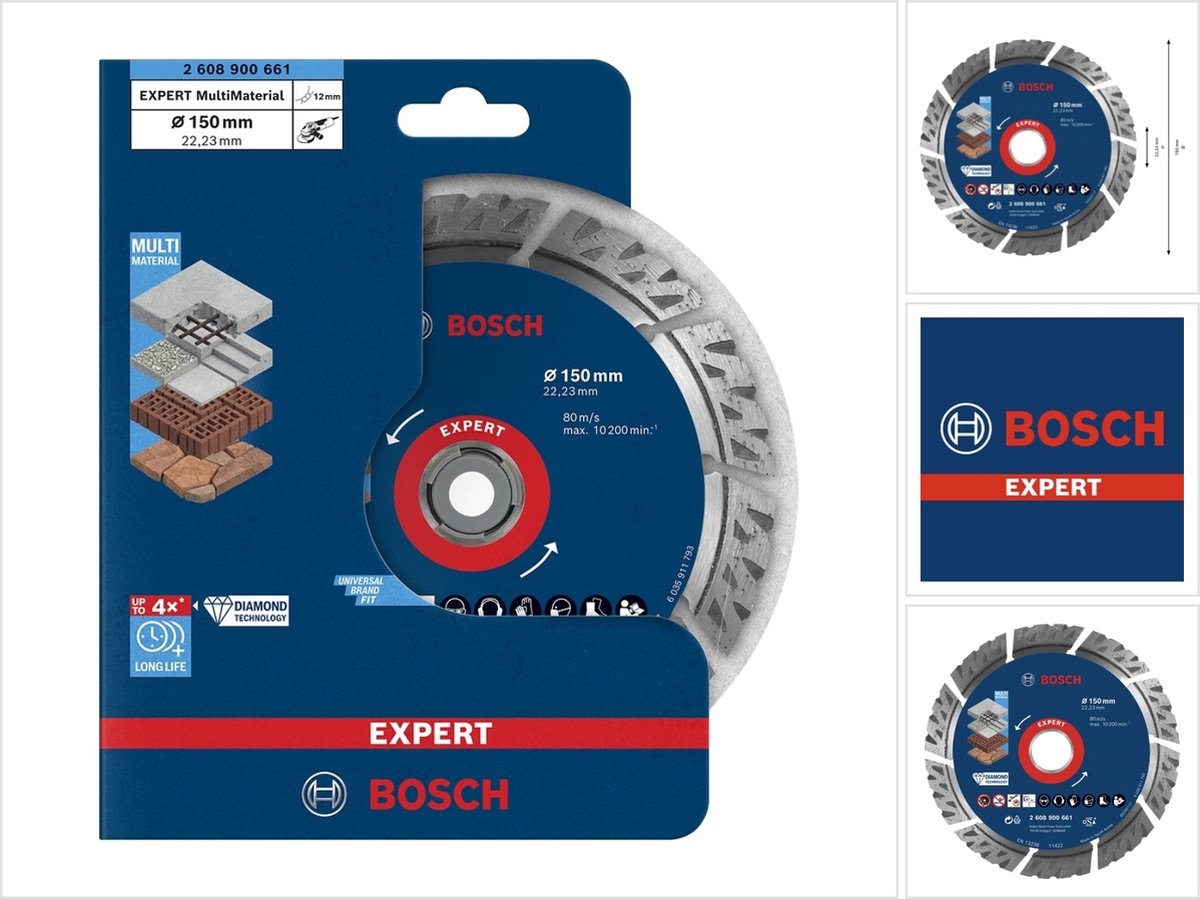 Accessori Bosch 2608900661 disco da taglio diamantato multimateriale expert diametro 150 mm diametro punta 22,23 mm pietra