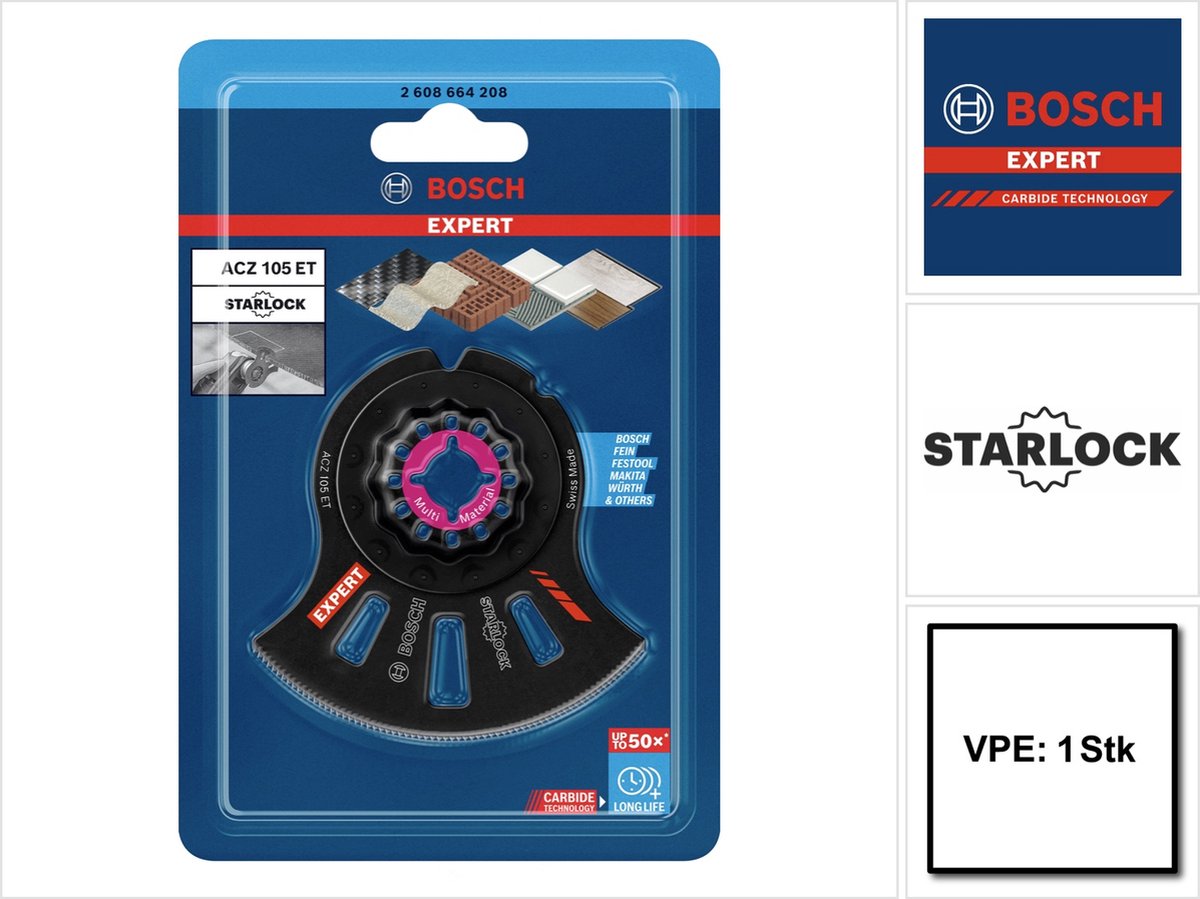 Bosch expert multi material acz 105 et hoja de sierra segmentada starlock 105 mm 1 ud. (2608664208) carburo