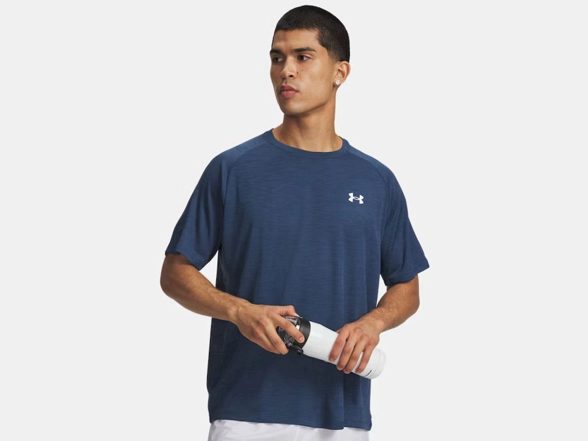 Under armour ua tech texturood ss-blu heren sportshirt - wham blauw - wit