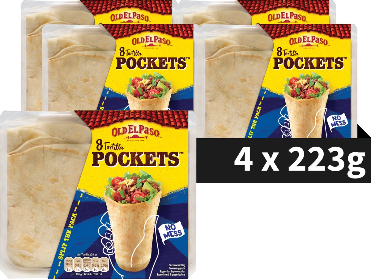 Involucro tascabile per tortilla Old El Paso - 4 x 8 pezzi - Involtini messicani - burrito vegano - Confezione risparmio