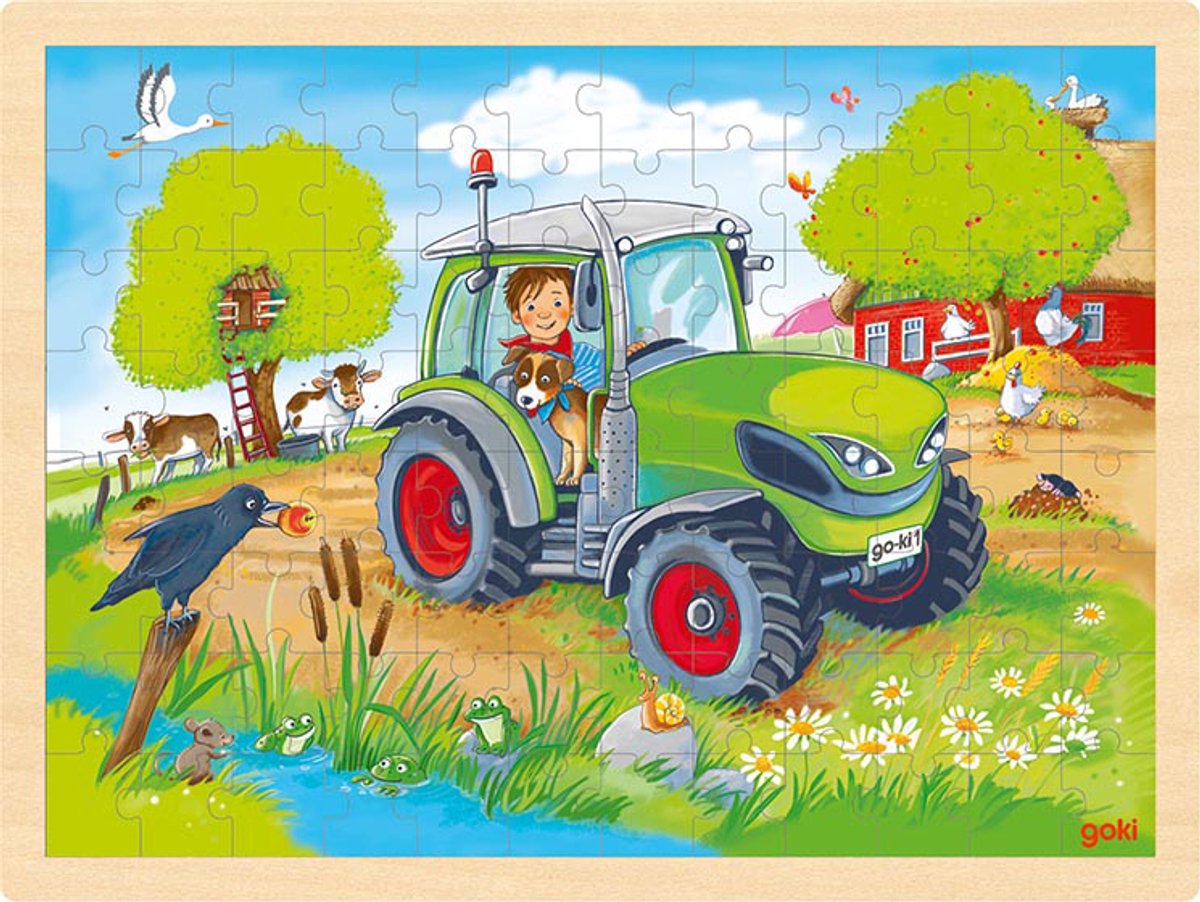 Tractor de rompecabezas de madera Goki, 96º.