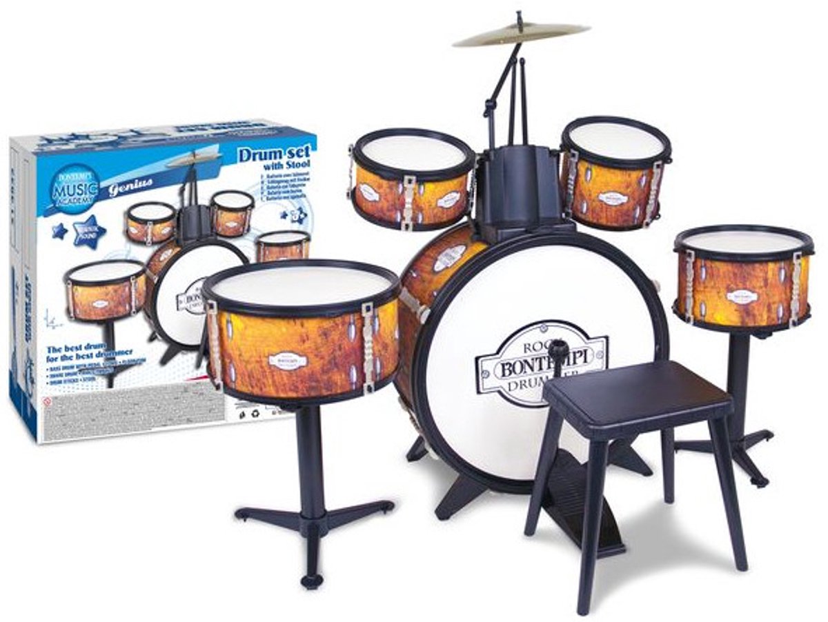 Bontempi spa botempi - batería - instrumento musical de juguete - 6 piezas con taburete y sonido realista.