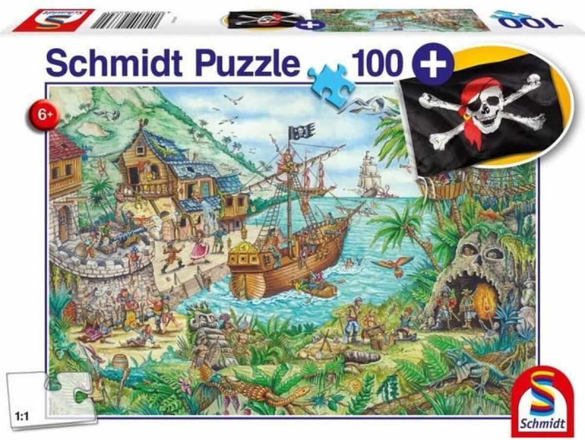 Schmidt - puzzle - nella baia dei pirati - 100 pezzi + bandiera pirata - bambini - da 6 anni