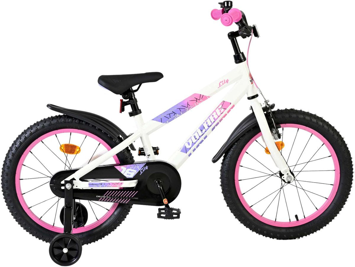 Bicicleta infantil Volare Lily - niña - 18 pulgadas - blanco rosa violeta