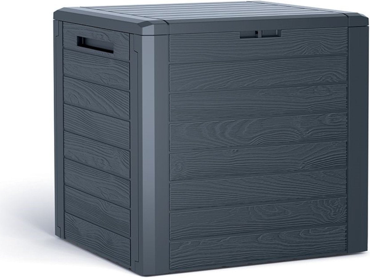 Prosperplast - Box da giardino woodebox, con chiusura a chiave, in plastica, 140 litri, antracite