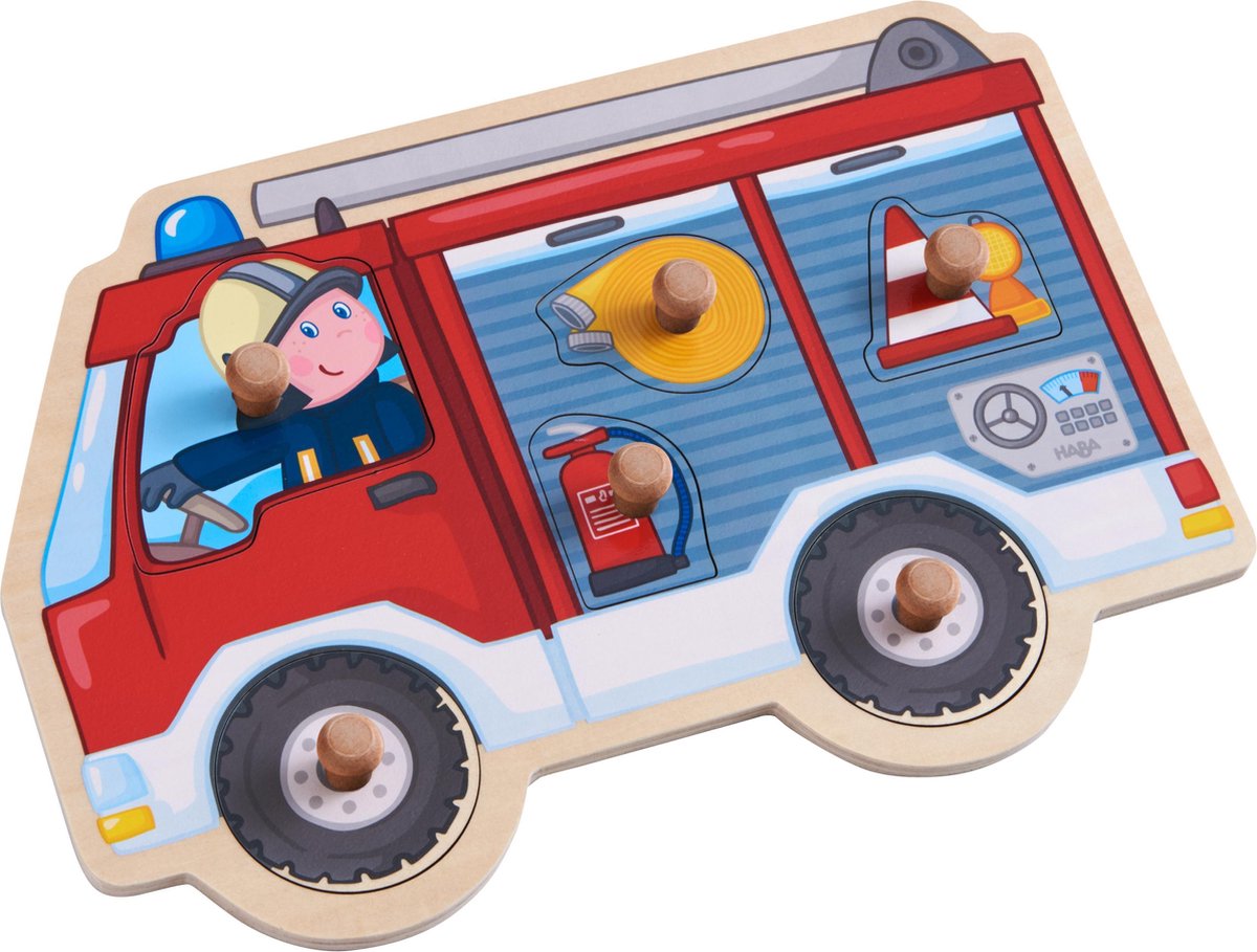 Puzzle a forma di Haba camion dei pompieri junior in legno 6 pezzi