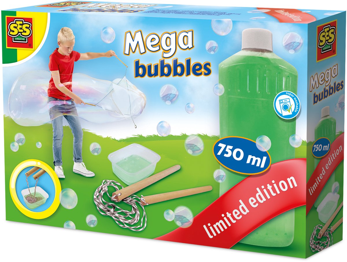 Ses creative mega bubbles - ricarica per soffiatore di bolle - liquido - facilmente lavabile - per bambini da 5 anni - 750 ml