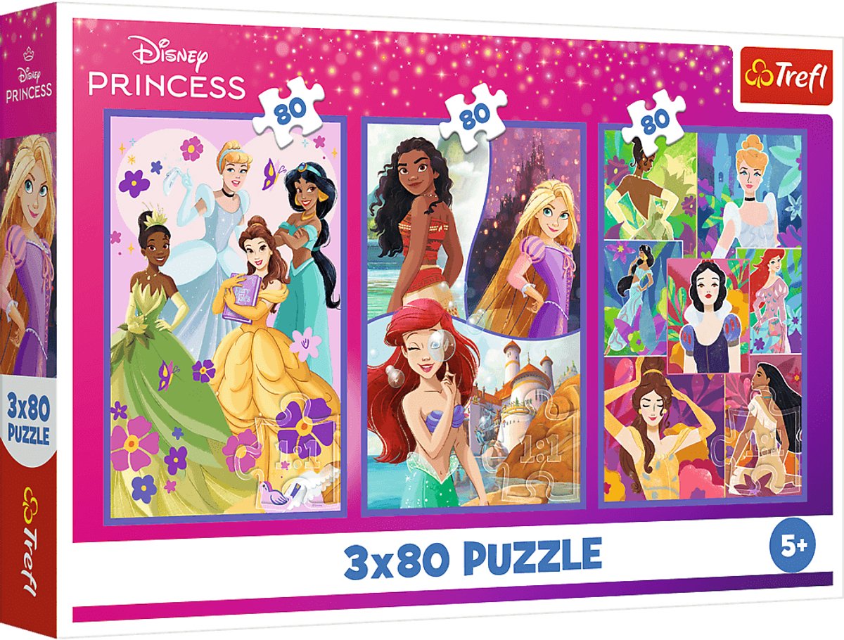 Trefl 3x80, princesses friends, disney princess fsc mix 70%, 80 piece(s), cartoon characters, 5 years