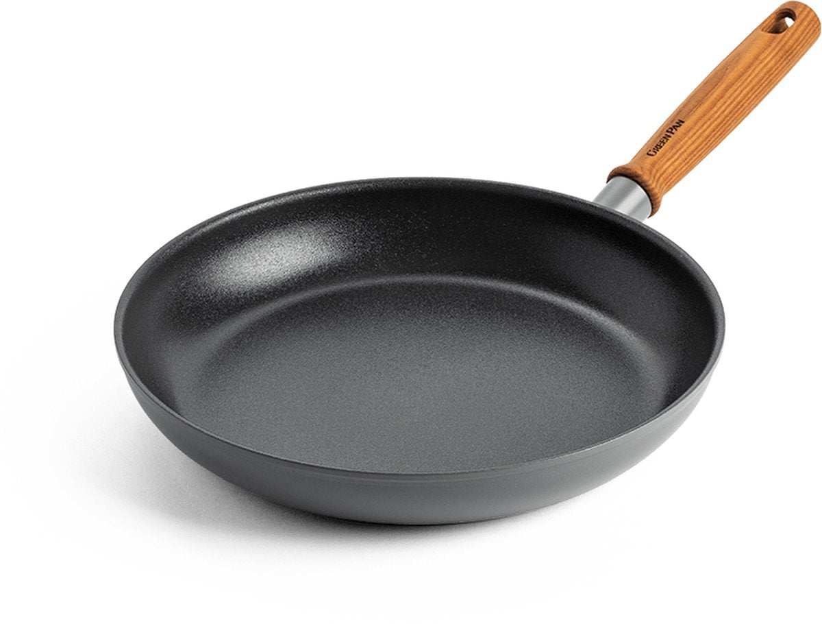 Sartén Greenpan mayflower pro 28cm - gris - mango de madera - sin pfas