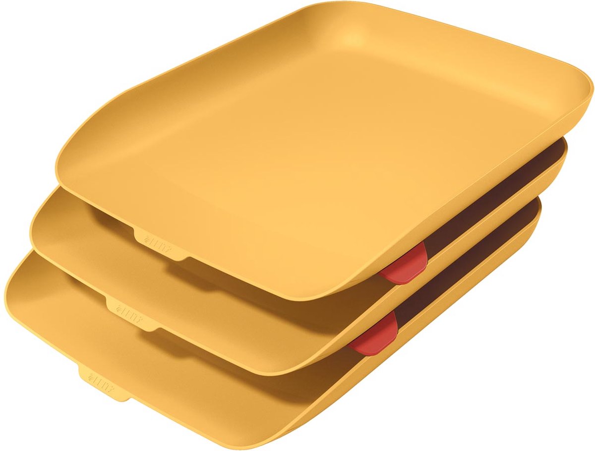 Leitz accogliente set di 3 vassoi per lettere - vassoi per lettere per formati A4 e C4 - ideale per l'home office che lavora da casa - giallo caldo