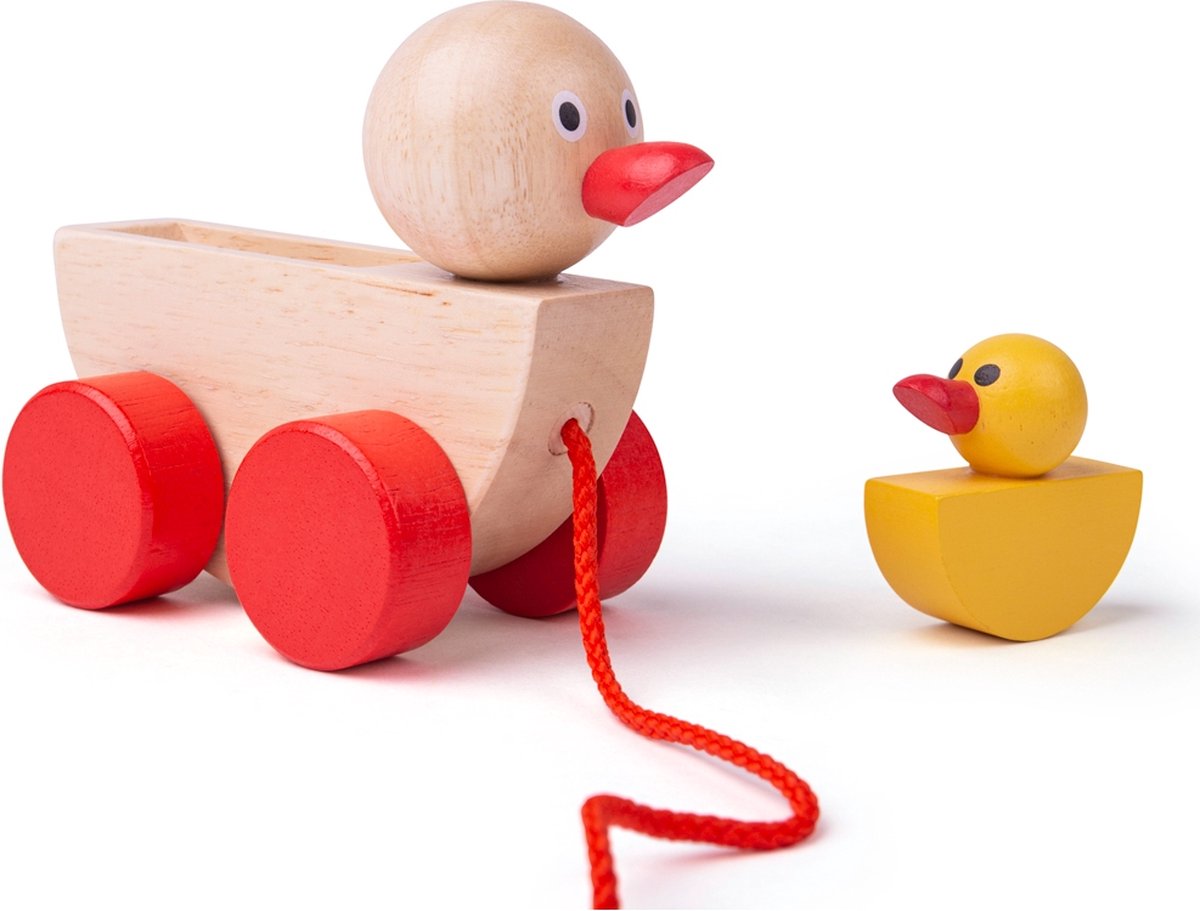 Bigjigs, animale da tiro in legno, anatra con pulcino