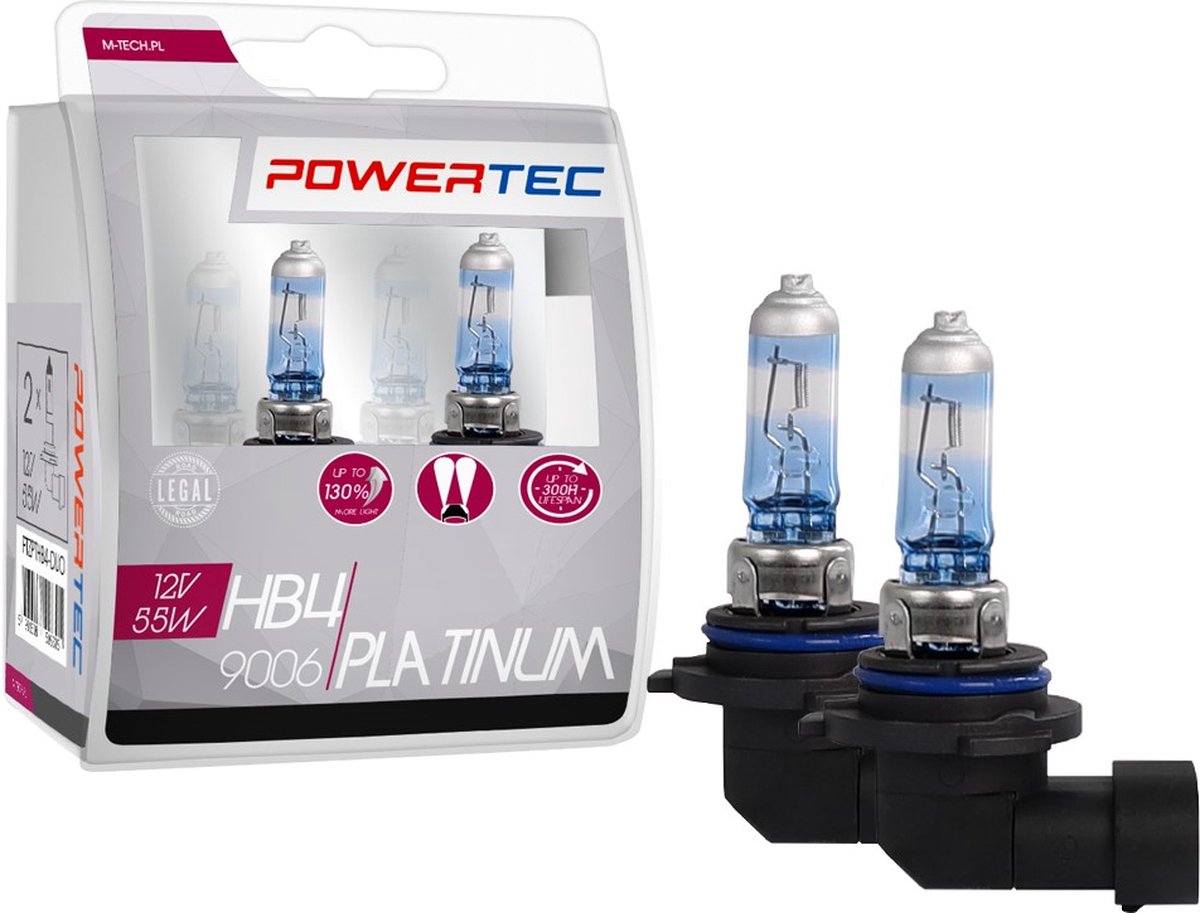 Set Powertec HB4 12V Platinum +130% – luce per auto extra luminosa