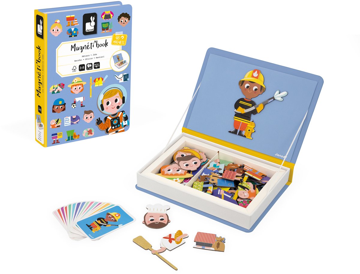 Janod - magnetibook - professioni - set da gioco con libro magnetico