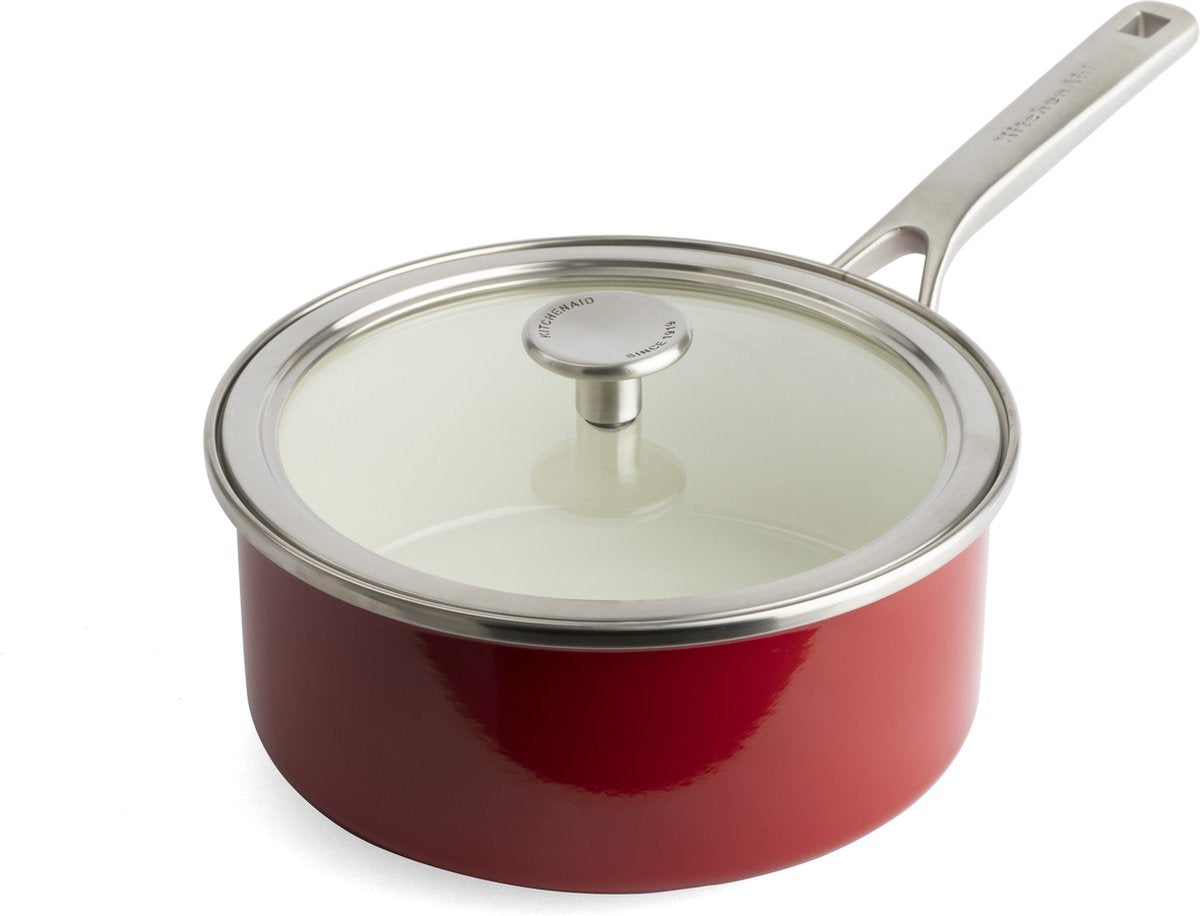 Kitchenaid steel core enamel steelpan 20cm 2,4l - keizerrood - inductie - pfas-vrij
